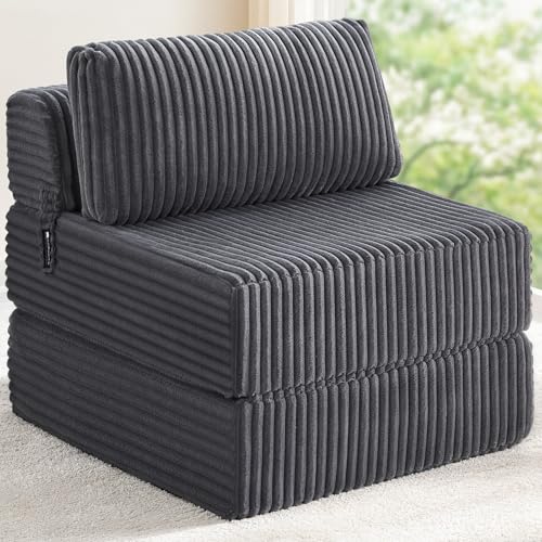 MEGAYES 4-in-1 Folding Sofa Bed Convertible Chair Couch Foldable Chaise Lounger & Mattress Pocket Coils+Foam Fill, Portable No Assembly Boneless Sofa Floor Futon for Living Room/Bedroom, Gray Single MEGAYES
