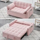 3 in 1 Corduroy Convertible Sofa Bed, Pull Out Couch Bed with Reclining Backrest and 2 Pillows, 54" Full Size Loveseat Sleeper Sofa Futon Couch Beds, Couches for Small Spaces, Living Room (Pink) Majnesvon