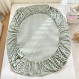 LifeTB Green Gingham Fitted Sheet King 1 Piece Plaid Bedding Sheet Soft 100% Washed Cotton Grid Single Bottom Sheet Green Gingham Bed Sheet Cotton Mattress Cover 15" Deep Pocket Farmhouse Grid Sheet LifeTB
