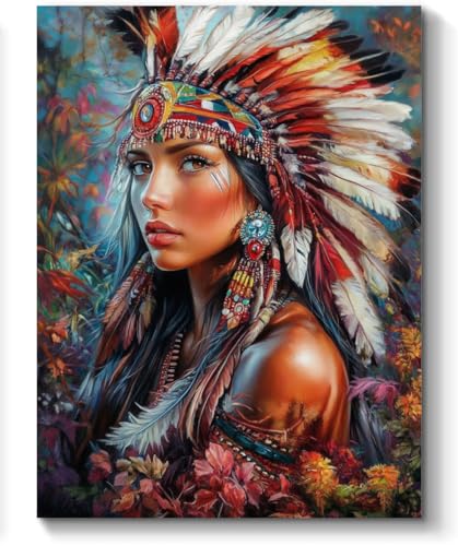 Native American Paint by Numbers Kit for Adults, 16"x20" Canvas Painting Kit for Beginners, Modern Aesthetic DIY Paint by Number on Canvas for Home Wall Decor 113 WoodArtSupply