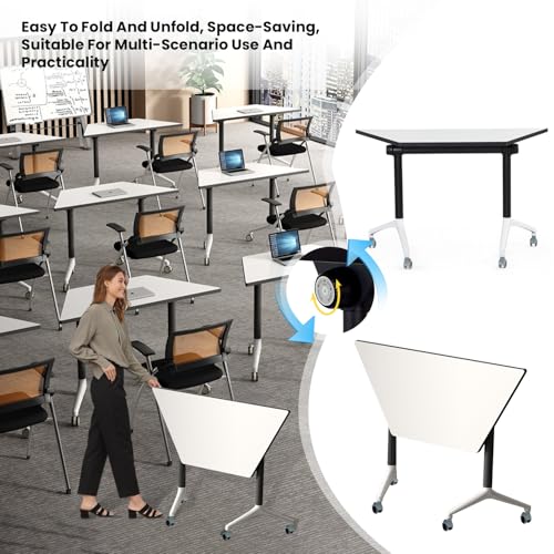 Folding Conference Tables,47.2x23.6x29.5in Modern Conference Room Tables Seminar Mobile Training Tables,with Caster Modular Flip Top Meeting Table for Office Conference Room (Trapezoid, 4 Pack) Crevew