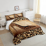 Leopard High Heels Comforter Set King Size Romantic Mandala Floral Bedding Set 3pcs for Kids Girls Women Adult Room Decor Wild Animals Skin Quilt Set Fashion Brown Duvet Insert,2 Pillowcases Castle Fairy