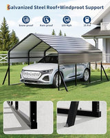 Garvee 10'x15' Metal Carport, Heavy Duty Car Ports Kit All-Weather for Pickup Trucks, Boats, RVs, Tractors, Reinforced Frame with Anchors Garvee