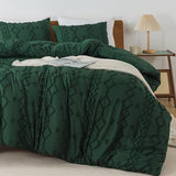 Andency King Size Comforter Set, 3 Pieces Dark Emerald Green Boho Tufted Geometric Shabby Chic Bedding, Soft Fluffy Farmhouse Bed Set, Jacquard Textured Comforter for All Season (104x90 Inch)