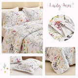 Lady Ann Wild Floral Printed Bed Quilt Sets Queen 100% Cotton Yellow Flower Botanical Pattern Bedding, Vintage Lightweight Coverlet Ultra Soft Bedspread Set with Pillow Shams for All Season, 3 PCS Lady Ann