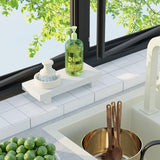 Greatseas Bathroom Tray Bathroom Decor, Small Bathroom Counter Organizer Wood Pedestal Stand, White Wood Tray for Kitchen Sink Vanity Countertop, Dish Soap Holder Display Risers 8.7" x 3.5" x 1.6" Greatseas