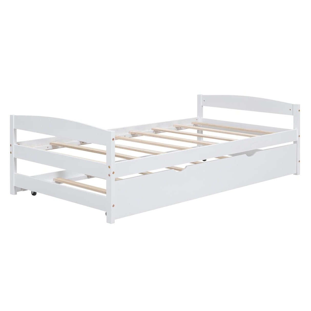 Merax Twin Size Platform Pine Wood Bed Frame with Twin Size Trundle for Boys and Girls,White Merax