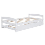 Merax Twin Size Platform Pine Wood Bed Frame with Twin Size Trundle for Boys and Girls,White Merax