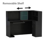 Hitow Modern Reception Desk Counter Table, L-Shap Reception Room Front Desk with Lockable Drawer & Open Shelves, Retail Counter for Salon Checkout Office, Black (55.9" W x 32.3" D x 48.4" H) Hitow