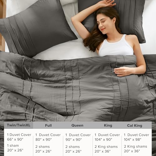 Comfort Spaces Grey Twin Size Duvet Cover Set - 2 Pieces Pintuck Pleated Duvet Cover All Season Lightweight, Extra Softness Pre-Washed Microfiber Twin Bedding Cover Shams, Twin/Twin XL Comfort Spaces