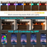 HOMMPA LED Nightstand with Wireless Charging Station & USB Ports High Gloss Bedside Table with LED Light RGB Adjustable Brightness Smart Nightstand 2 Drawers Night Stand for Bedroom Walnut HOMMPA