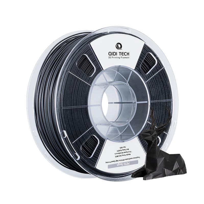 R QIDI TECHNOLOGY PETG-Tough 3D Printer Filament, Toughness PETG Filament 1.75mm, 3D Printing Filament 1kg Spool(2.2lbs), Suitable for Hyper Speed Printing, Fit Most FDM 3D Printer, Black R QIDI TECHNOLOGY