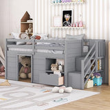 Bellemave Twin Low loft Bed for Kids,Wood Loft Beds,Modern Farmhouse Twin loft Bed with Storage, No Box Spring Needed, for Kids,Gray Bellemave