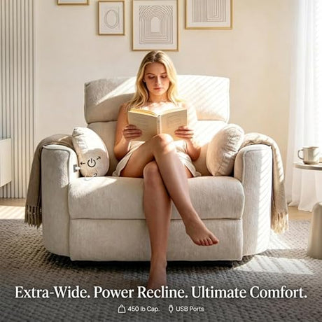 450lbs Oversized Power Recliner Chair for Big and Tall Adults, 52" Extra Wide Electric Recliner with USB & Type-C Ports, Chenille Fabric Single Sofa Chair for Living Room & Bedroom, Beige YI DANICA