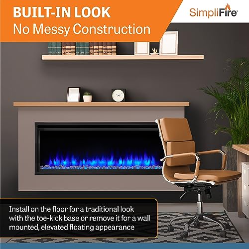 SimpliFire 50-Inch Allusion Platinum Linear Electric Fireplace with Mantel Package, Floor or Floating Install Wall-Mounted Fireplace with Ready-to-Finish Boyd Build-Out Kit, Remote Controlled SIMPLIFIRE
