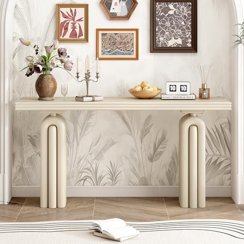 LXBB 60" Chic, Elegant and Luxurious Console Table, Acacia Veneer Extra Long Entryway Table, Wooden Sofa Side Table for Entryway, Hallway, Living Room, Foyer, Corridor (Beige-04) LXBB