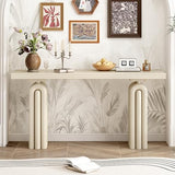 LXBB 60" Chic, Elegant and Luxurious Console Table, Acacia Veneer Extra Long Entryway Table, Wooden Sofa Side Table for Entryway, Hallway, Living Room, Foyer, Corridor (Beige-04) LXBB