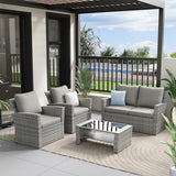 Amopatio 4 Pieces Outdoor Patio Furniture Set,Wicker Sectional Sofa Outdoor Patio Set Outdoor Rattan Patio Furniture, Patio Conversation Sets with Cushion, Grey Amopatio