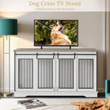 Rovibek 60inch Double Dog Crate Furniture, Wooden Dog Kennel Furniture TV Stand for 2 Dogs with Divider, Large Medium Small Dogs Indoor White Rovibek
