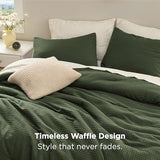 Bedsure Waffle Comforter Set Queen, Soft and Breathable Dark Green Bedding Comforter Set, 3 Pieces, 1 Waffle Weave Comforter (90"x90") and 2 Pillowcases (20"x26") Bedsure