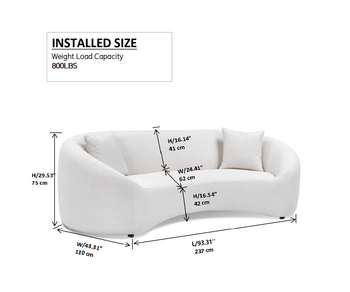 SSC SATISUNCASA 93” Modern Minimalist Curved Sofa Couch for Living Room, Unique Design, Chenille Cloud Couch with Soft Comfortable Upholstered for Bedroom, Apartment, Home Office (Gray Chenille)