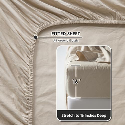 Shilucheng 100% French Linen Sheets - Queen Size Bed Sheets, Breathable & Cooling Pure Linen Sheets,Soft Durable and Tear Resistant -16 Inch Deep Pocket - 4Pcs (Linen, Queen) Shilucheng