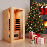 SWHSE Infrared Sauna, 1 Person Full Spectrum Roomy Saunas for Home, Indoor Dry Sauna with Rapid Heating 4 Carbon Panels&1 Carbon Tube, Bluetooth and 7 Color Therapy Lights, 110V SWHSE