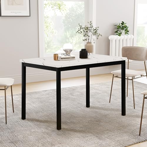 Roundhill Furniture 5 Piece Citico Metal Dinette Set with Laminated Faux Marble Top, White Table with Black Chairs Roundhill Furniture