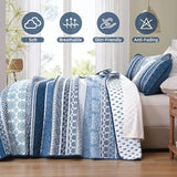 WONGS BEDDING Boho Quilt Set King Size, Navy Blue Bohemian 3 Pieces Quilt Sets, Lightweight Microfiber Bedspread Coverlet Bedding Set for All Season (104"x90") WONGS BEDDING