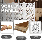 Room Divider Wood Screen Panel – Antique White, 4-Panel Folding 64"x48", Hand-Carved, Reversible Privacy Partition, Decorative & Functional Portable Room Divider for Home or Office The Wooden Town