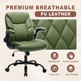JOYNET Home Office Chair with Lumbar Support, Thickened Seat, Small PU Leather Desk Chair Swivel Rocking, Comfy Computer Chairs with Rolling Wheels & Flip up Armrests, Executive Chair |Green JOYNET