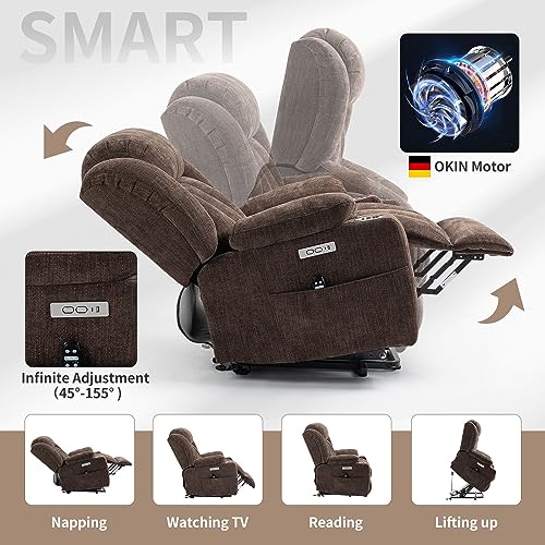 2024 Power Lift Recliner Chair with Full-Body Massage and Heat for Elderly, Hand Remote Control, Upgraded Powerful Motor, Extended Footrest, USB Ports, Stainless Steel Cup Holders, Chenille Brown