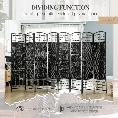 HOMCOM 8 Panel Room Divider, Folding Privacy Screen, 5.6' Room Separator, Wave Fiber Freestanding Partition Wall Divider, Black HOMCOM