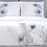 100% Cotton, 3-Piece King/California King, Single Ply, Soft, Embroidered Peacock Duvet Cover Set, Silver Superior