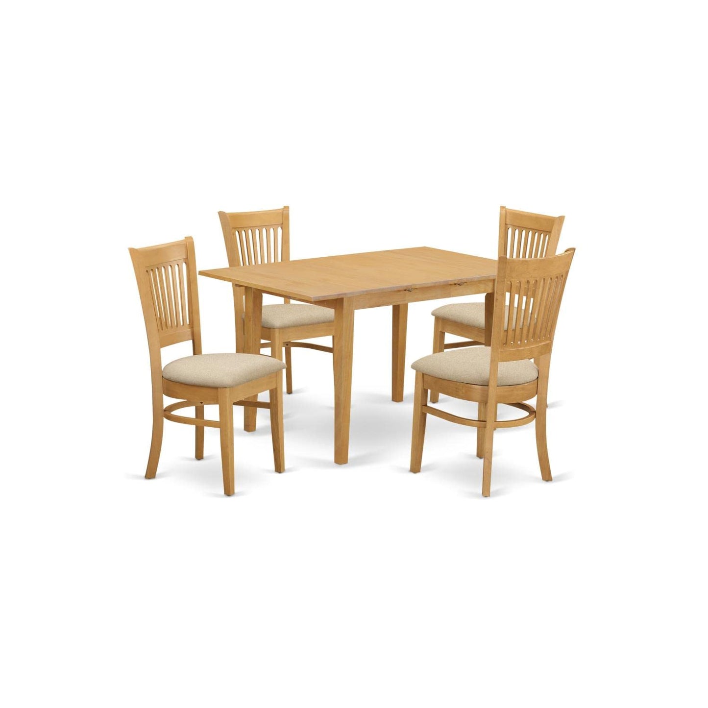 East West Furniture Norfolk 5 Piece Set for 4 Includes a Rectangle Kitchen Table with Butterfly Leaf and 4 Linen Fabric Dining Room Chairs, 32x54 Inch, Oak - WoodArtSupply