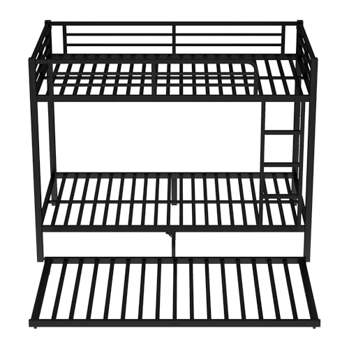Bellemave Metal Twin XL Over Twin XL Bunk Beds with Trundle,Heavy Duty Bunk beds Frame for Adults,Kids,Teens,Space-Saving,Black Bellemave