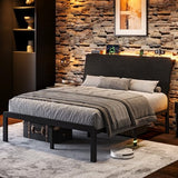 Einhomn Full Bed Frame with Ergonomic Wooden Storage Headboard, LED Bed Frame with Charging Station, 12" UnderBed Storage, Heavy-Duty Metal Base, No Box Spring Needed, Easy Assembly, Black Einhomn