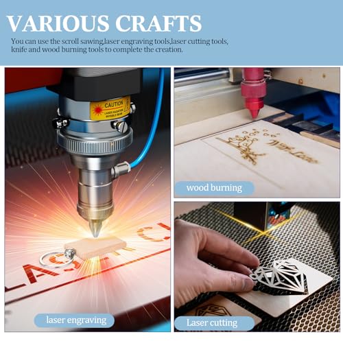 Briwooody 100 Pcs Laser Material Kit Engraving Blanks Wooden Keychains Blanks Set Laser Cutting Materials Unfinished Wooden Engraving Key Tag Ring for DIY Gifts Crafting Cutters Briwooody