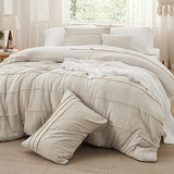 Bedsure Twin Comforter Set - 3 Pieces Pinch Pleat Bed Set, Beige Boho Bedding for All Season, 1 Soft Comforter, 1 Pillowcase, 1 Decorative Pillow Bedsure