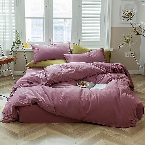 AMWAN Bedding Sets, 3Pcs Jersey Knit Cotton Duvet Cover Twin XL, Purple, Modern Style AMWAN