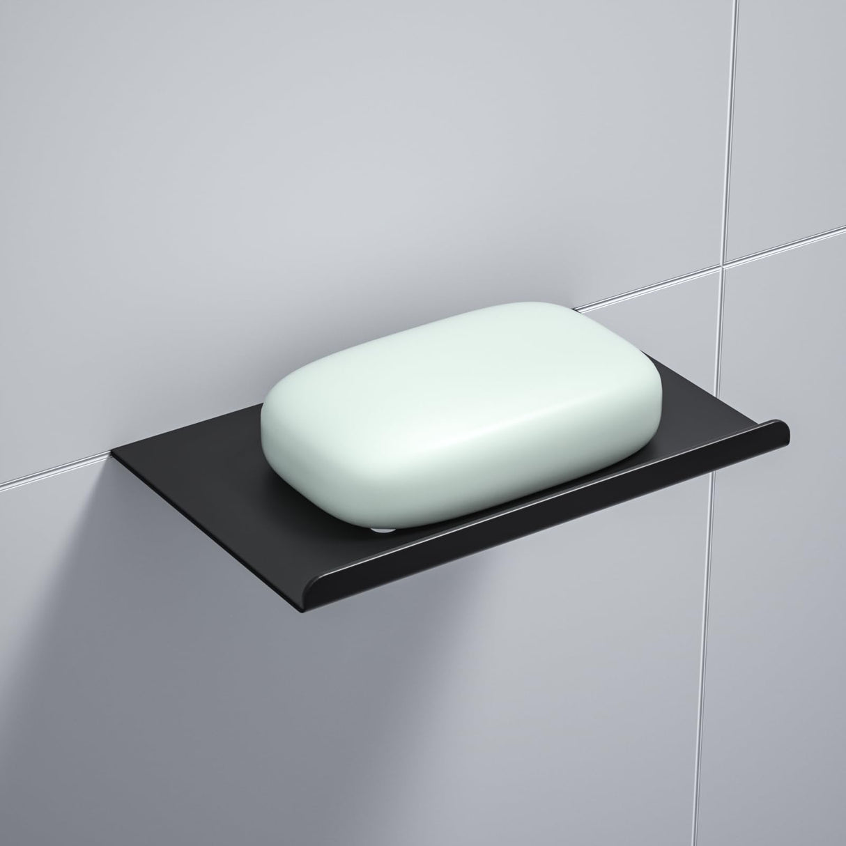 Bernkot 10'' Corner Shower Shelf w/Soap Holder, 304 Stainless Steel Grout in Shelf for Bathroom, Recessed Shelf for Tiled Wall, No Drilling Needed (Black) Bernkot