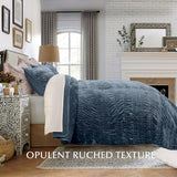 EVERGRACE Luxury Ruched Velvet Quilt Queen Size, Ultra Soft Bedspread Coverlet Set, Lightweight Velvet Comforter, Quilted Bedding Cover with 2 Matching Shams for All Season, Stormy Blue EVERGRACE
