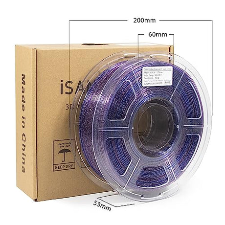 iSANMATE 3D Printer Filament Clear PLA, Multicolor Transparent Transition Glitter Filament, Gradient Purple Blue Multicolor PLA Filament, 3D Printing Filament 1KG/2.2lb, Blue Violet Galactic iSANMATE