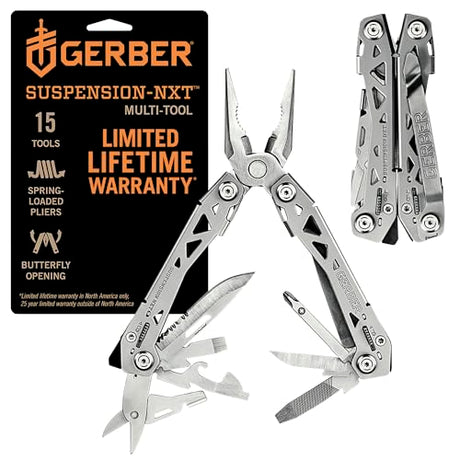 Gerber Gear Suspension-NXT 15-in-1 EDC Multi tool with Pocket Knife, Needle Nose Pliers and Wire Stripper Tools, Gifts for Men, Survival and Camping Gear, Stainless Steel GERBER