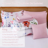 Annibedding Pink Floral King Size Comforter Set, 8 Piece Soft Microfiber Flower Bed in a Bag Bedding Set with Pillowcase and Sheets for All Season (Pink,90"x104") Anibedding