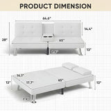 YESHOMY Modern Futon Sofa Bed, Convertible Futon Couch with Adjustable Backrest, Futon Loveseat Sleeper Sofa Bed with Armrest for Living Room, Small Spaces,PU Leather, White YESHOMY