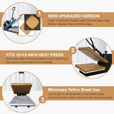 Heat Press Covers 15x15 Inch 2 Piece Set for Top and Bottom Platens | Reusable Teflon Material Heat Press Protective Covers for Sublimation, DTF and Heat Press Transfers EAOENLS