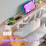 MUZERUL Floating Bed Frame Full Size with LED Lights & Charging Station,Metal Platform Bed Frame Full Size with XX Headboard,No Box Spring Needed,Heavy Duty Steel Slats,Easy Assembly,Noise Free,White MUZERUL