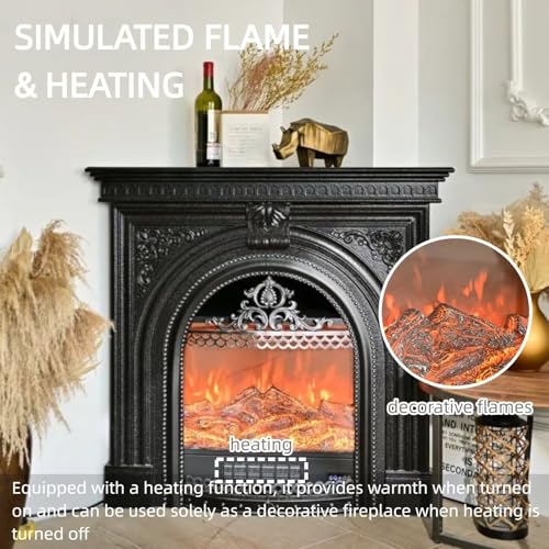 Aihm-Lon Electric Fireplace - Corner Electric Fireplace Heater with Hollow Birdcage Firebox, Triangular Cabinet with Real Flame Insert & Black Modern Carving for Bedroom (39IN) Aihm-Lon