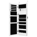 Giantex LED Jewelry Cabinet Wall Mounted Door Hanging, Lockable Jewelry Armoire with 47.2'' Full Length Mirror, Foldable Makeup Tray, Lipstick Brush Holders, Jewelry Storage Organizer (White) Giantex